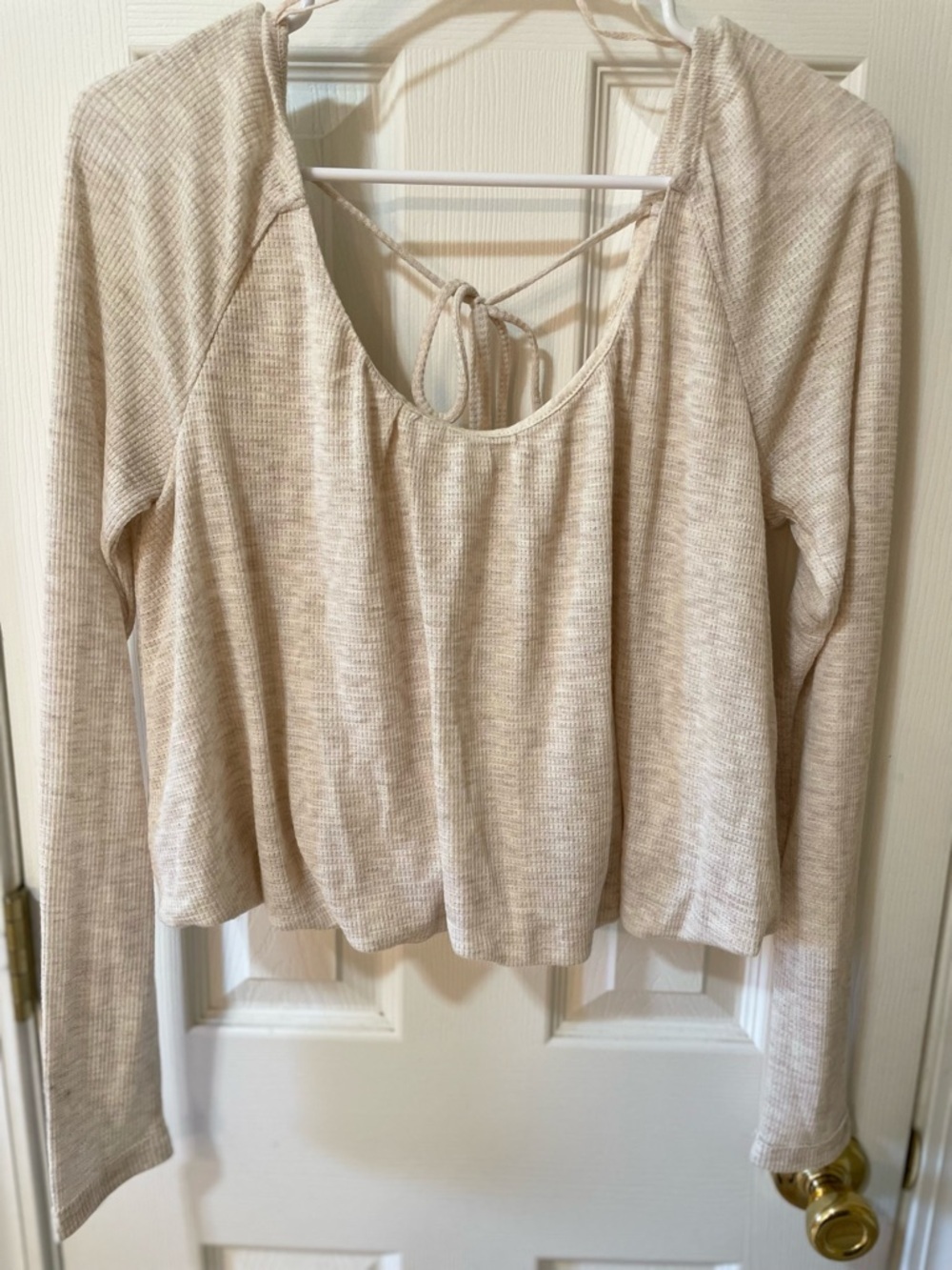 Free People We The Free Thermal Crop Top Small Beige Tie Back Boho